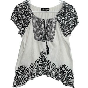 Absolutely Famous Boho Embroidered Peasant Tunic Blouse Top M